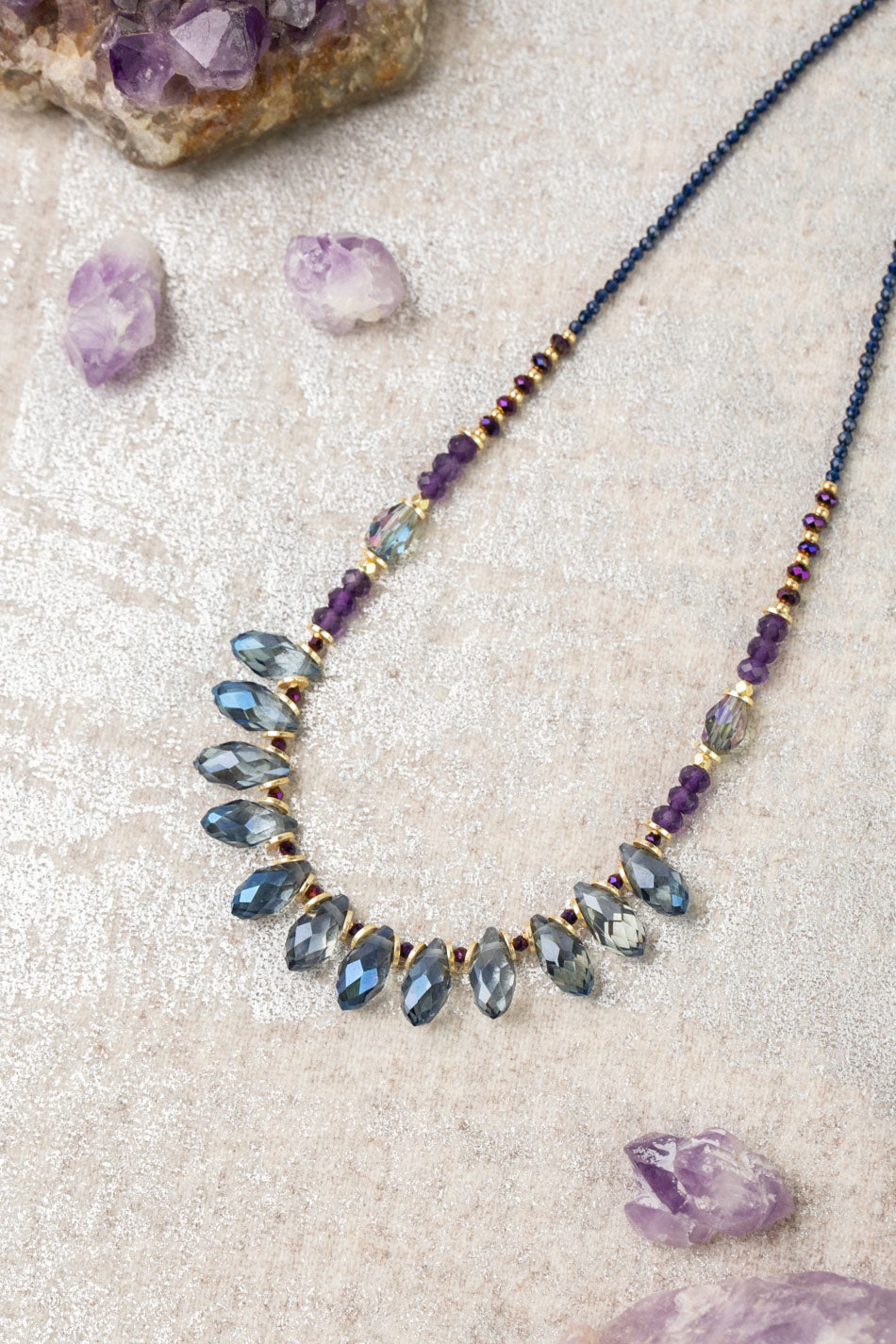 Midnight 18-20" Freshwater Pearl, Czech Glass With Crystal Collage Necklace
