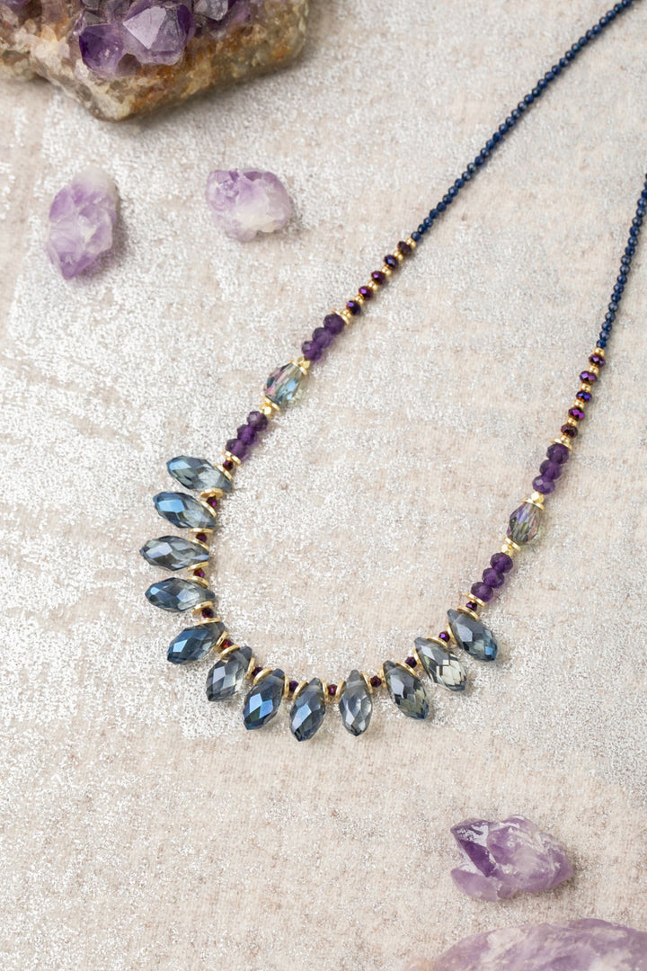 Midnight 18-20" Freshwater Pearl, Czech Glass With Crystal Collage Necklace