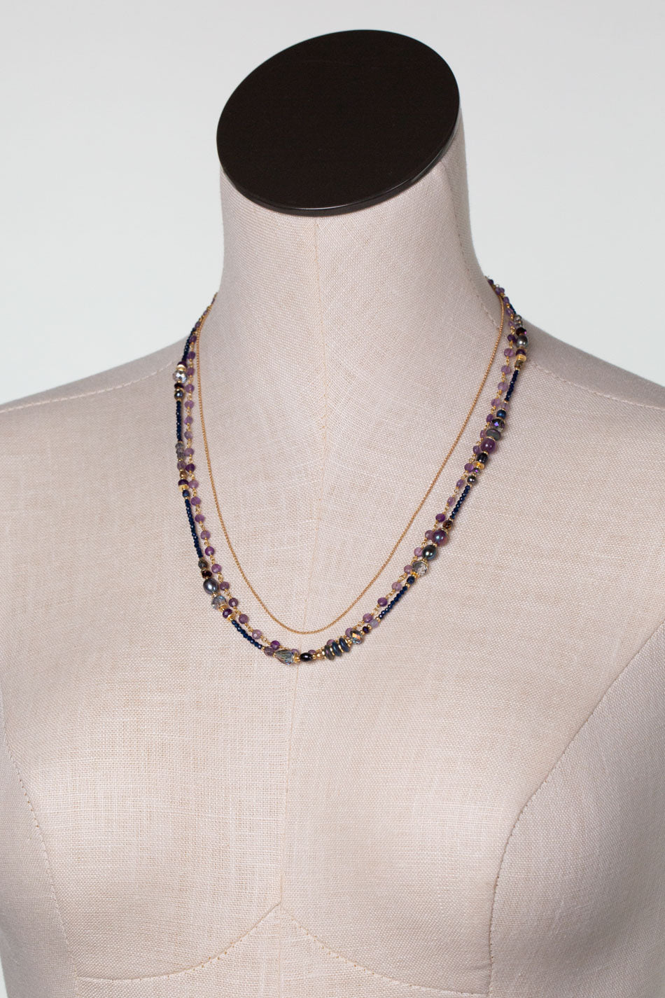 Midnight 20-22" Amethyst, Freshwater Pearl, Crystal Multistrand Necklace