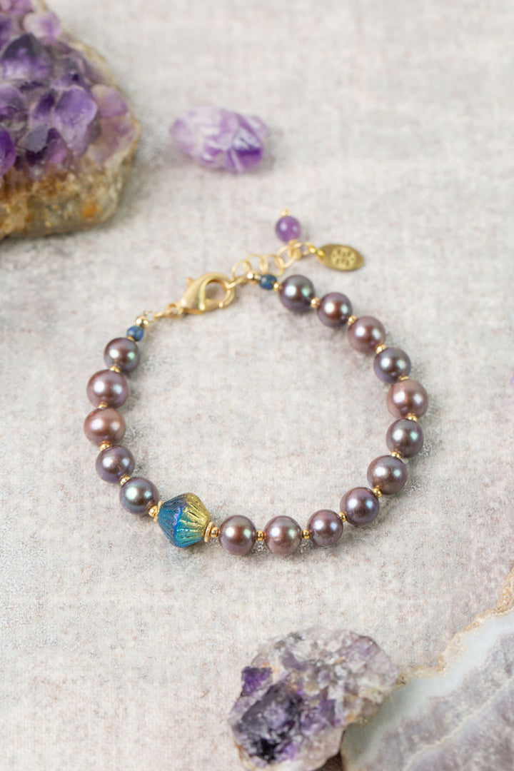 Midnight 7.5-8.5" Freshwater Pearl, Czech Glass Statement Bracelet
