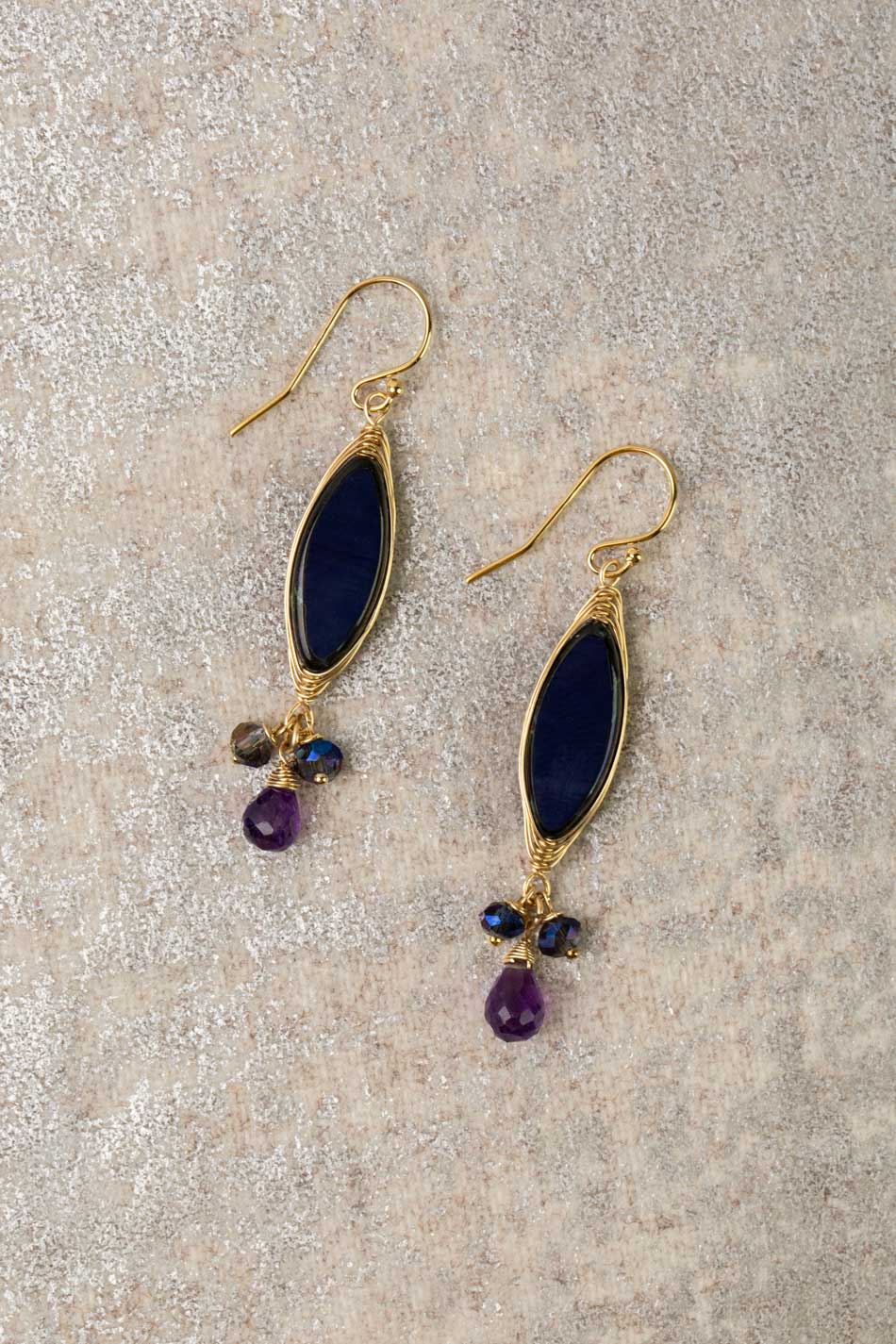 Midnight Czech Glass Herringbone Earrings
