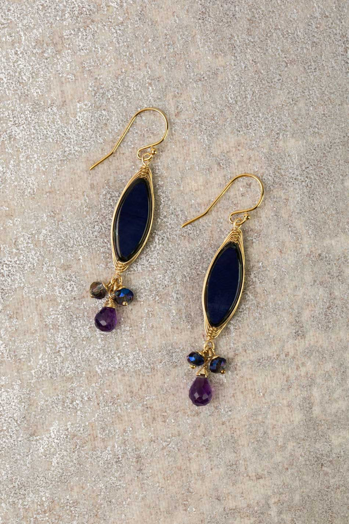 Midnight Czech Glass Herringbone Earrings