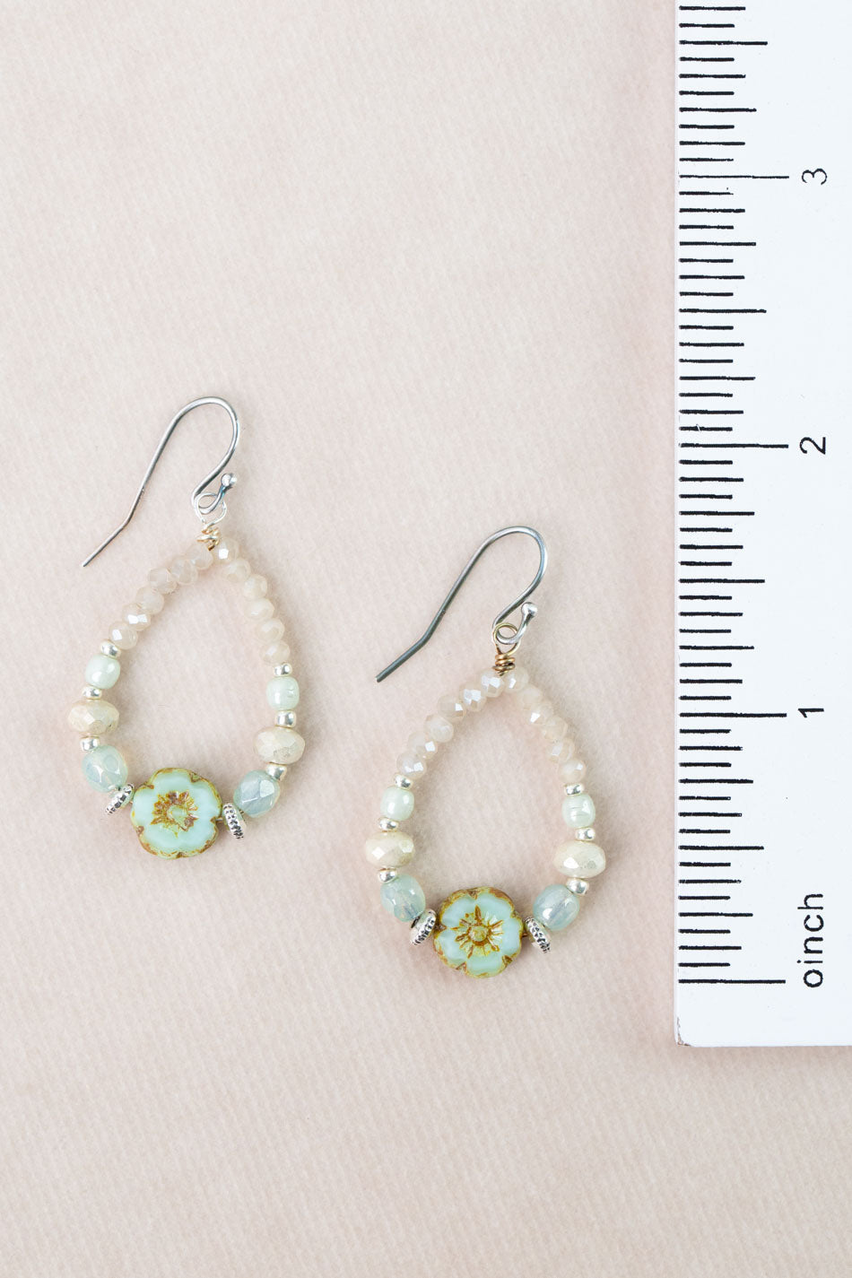 Mint Julep Crystal, Czech Glass Hoop Earrings