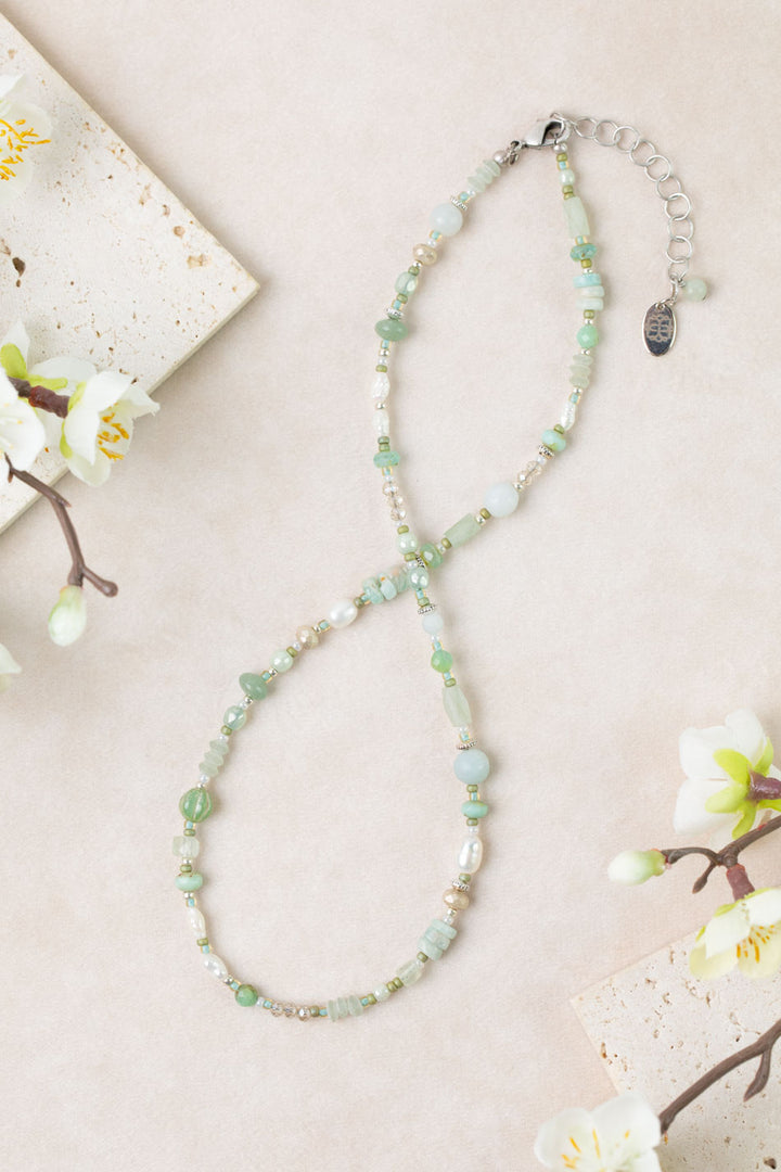 Mint Julep 16-18" Czech Glass, Chrysoprase, Aquamarine Simple Necklace