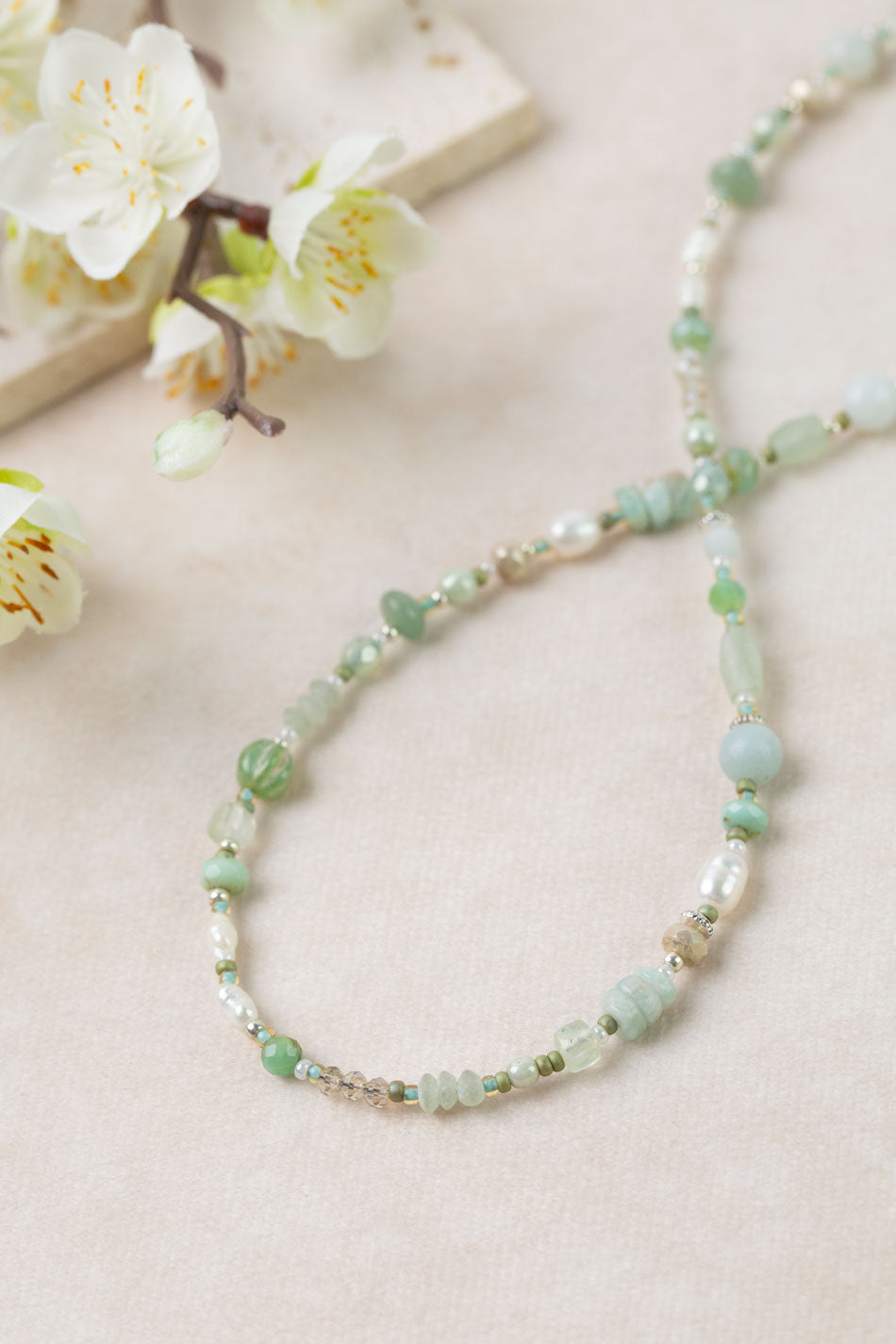 Mint Julep 16-18" Czech Glass, Chrysoprase, Aquamarine Simple Necklace