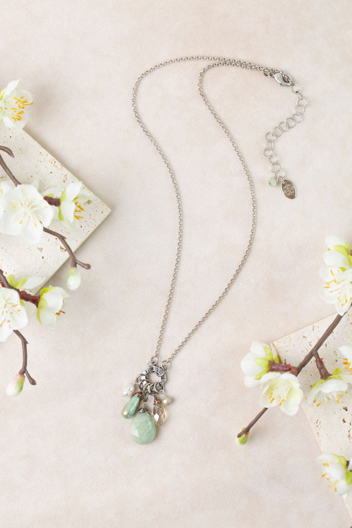 Mint Julep 18-20" Czech Glass, Amazonite, Crystal Cluster Necklace