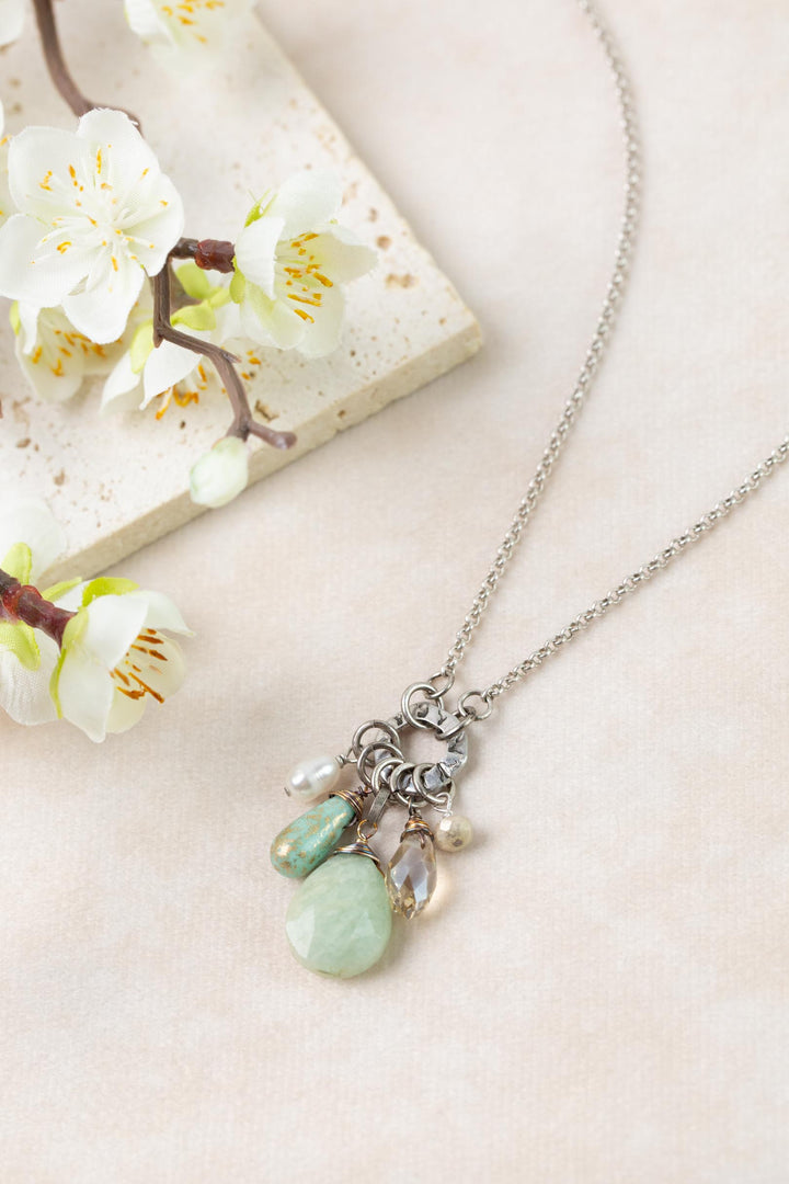Mint Julep 18-20" Czech Glass, Amazonite, Crystal Cluster Necklace