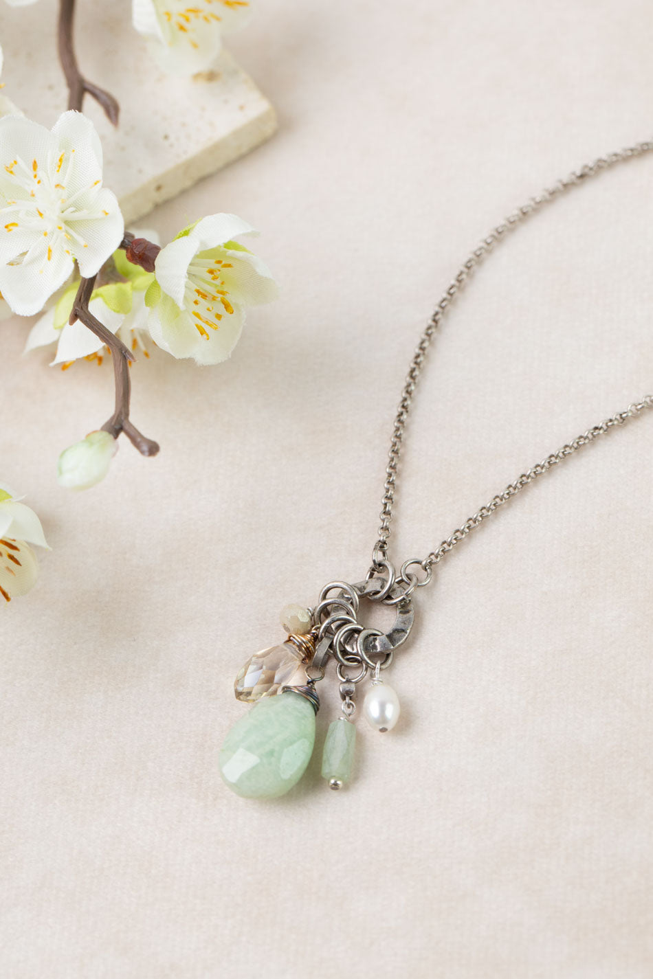 Mint Julep 18-20" Czech Glass, Amazonite, Crystal Cluster Necklace