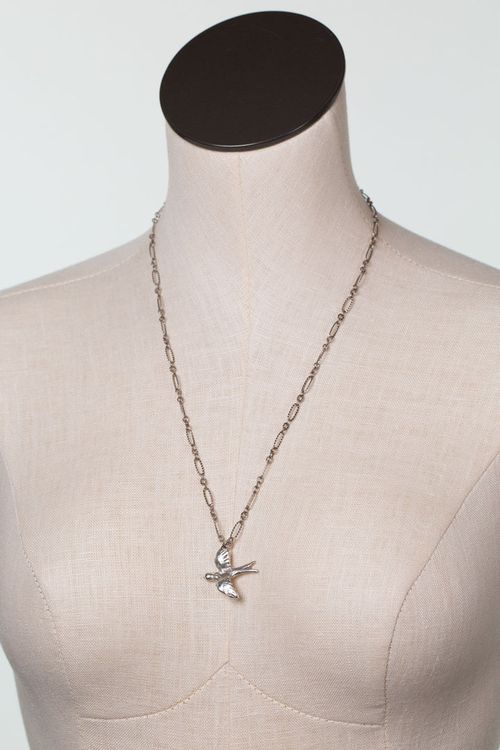 Mint Julep 22.5-24.5" Antique Silver Bird Simple Necklace
