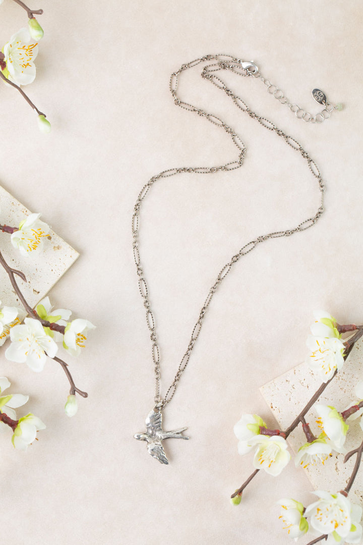 Mint Julep 22.5-24.5" Antique Silver Bird Simple Necklace