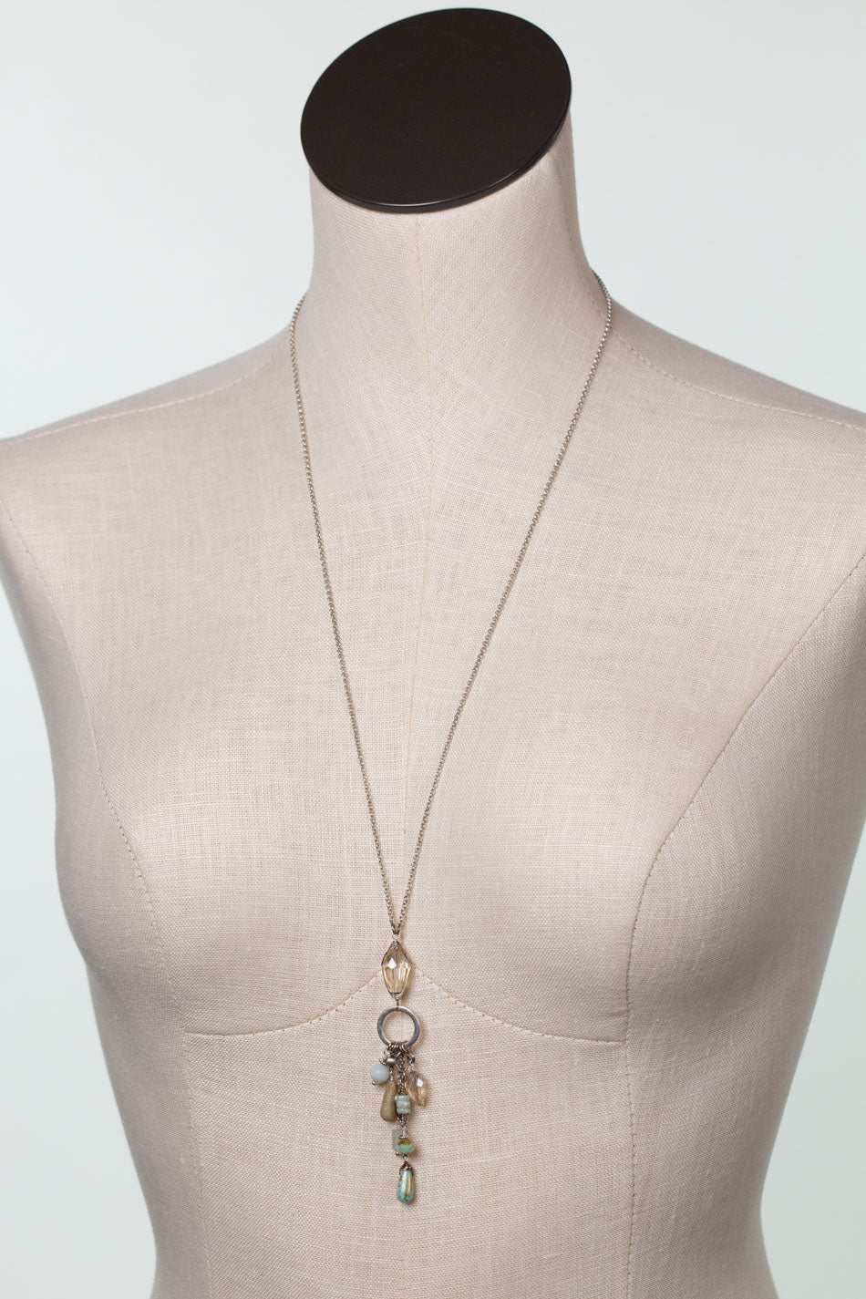 Mint Julep 26.5-28.5" Czech Glass, Crystal, Amazonite Tassel Necklace