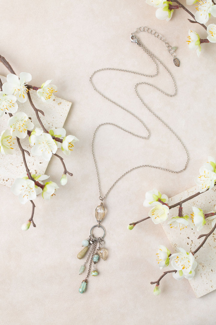 Mint Julep 26.5-28.5" Czech Glass, Crystal, Amazonite Tassel Necklace