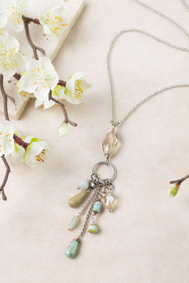 Mint Julep 26.5-28.5" Czech Glass, Crystal, Amazonite Tassel Necklace