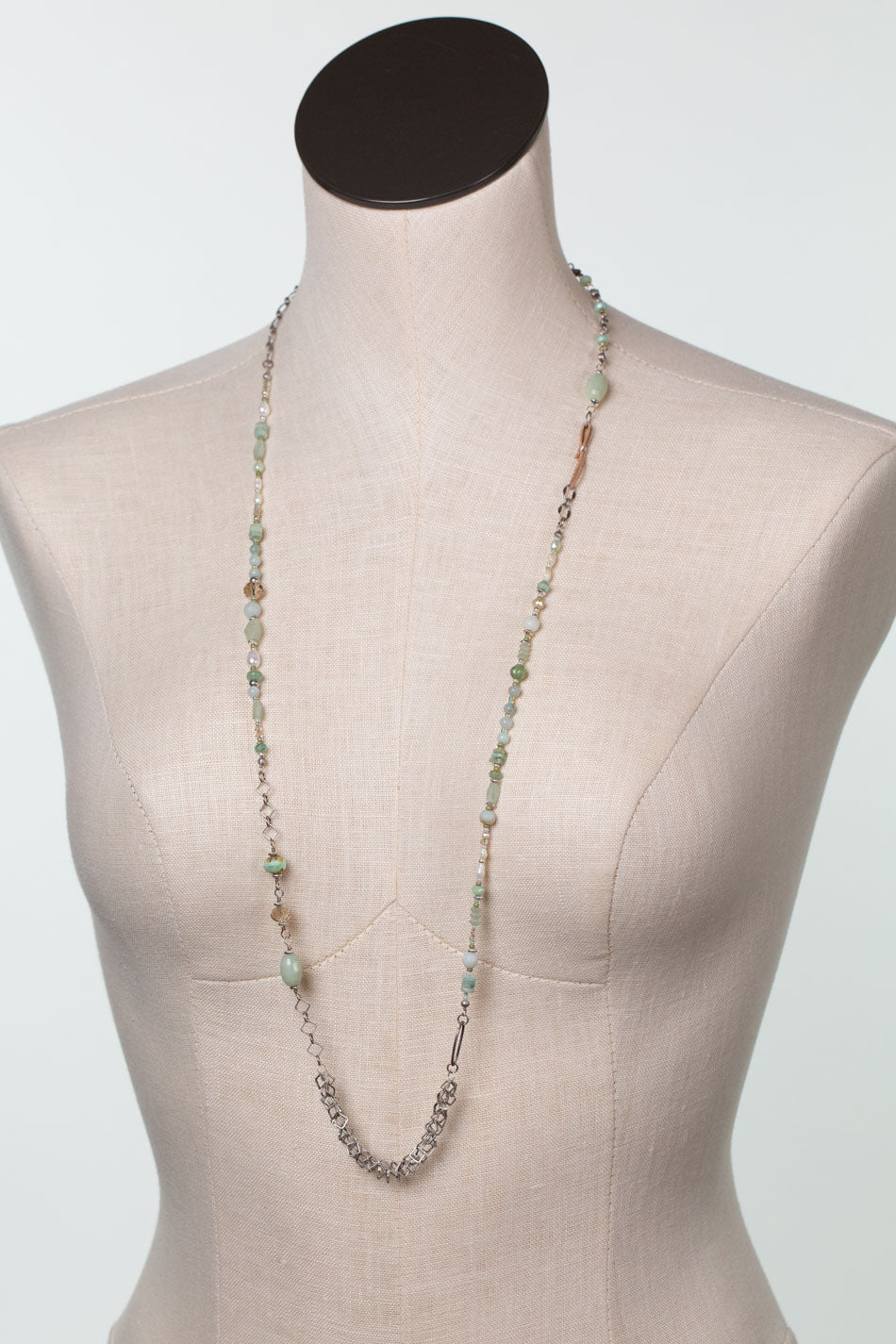 Mint Julep 35.5-37.5" Pearl, Chrysoprase, Amazonite Collage Necklace