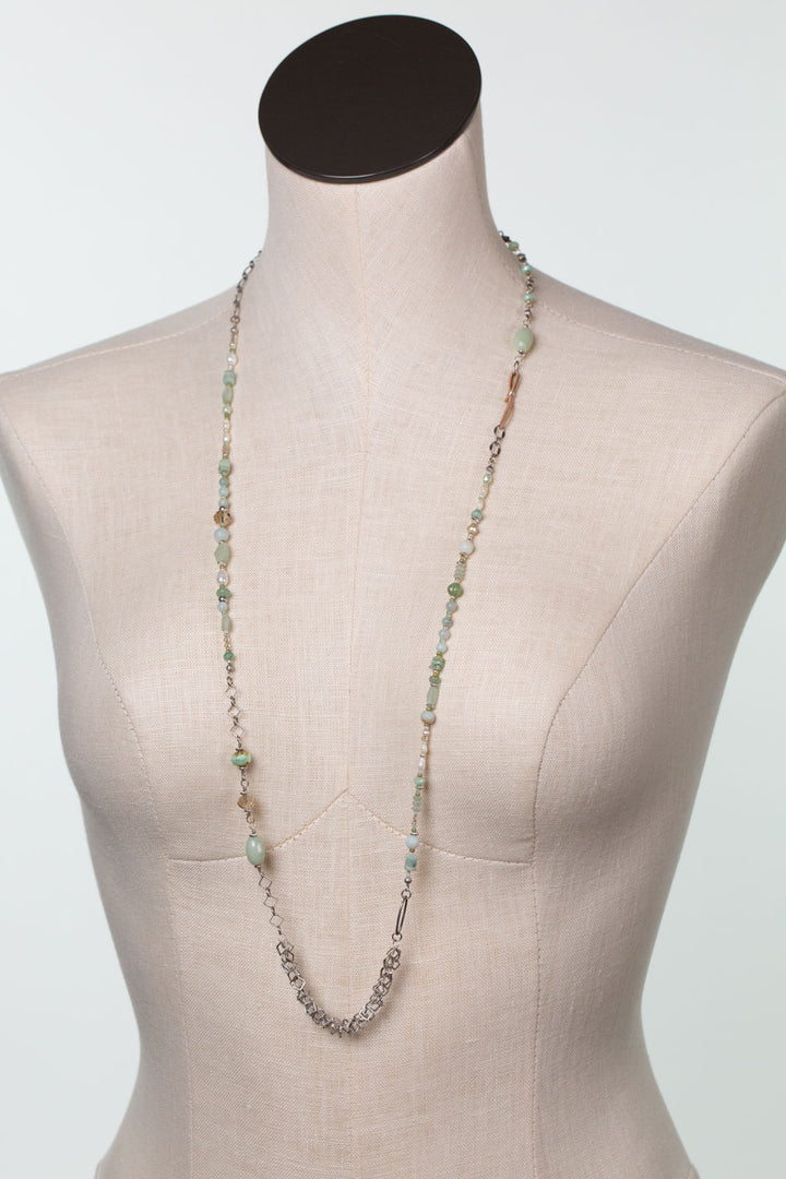 Mint Julep 35.5-37.5" Pearl, Chrysoprase, Amazonite Collage Necklace