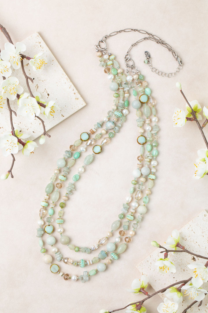 Mint Julep 29-31" Freshwater Pearl, Chrysoprase, Amazonite Multistrand Necklace