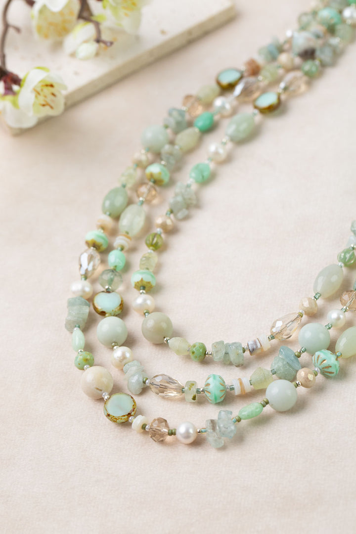 Mint Julep 29-31" Freshwater Pearl, Chrysoprase, Amazonite Multistrand Necklace
