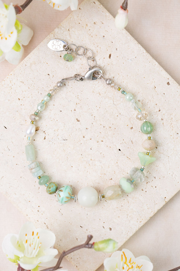 Mint Julep 7.5-8.5" Freshwater Pearl, Chrysoprase, Amazonite Simple Bracelet