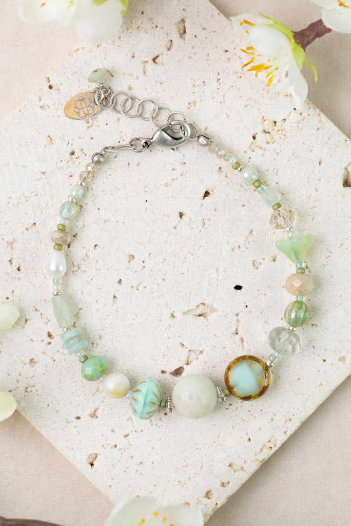 Mint Julep 7.5-8.5" Freshwater Pearl, Chrysoprase, Amazonite Simple Bracelet