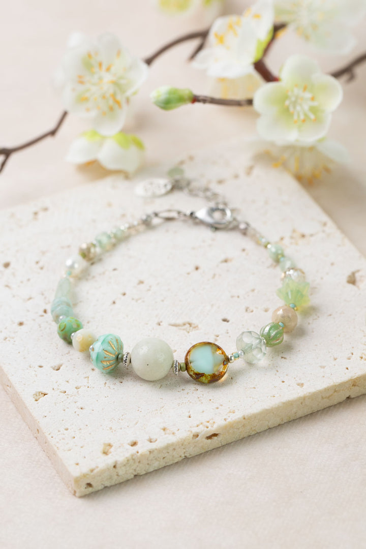 Mint Julep 7.5-8.5" Freshwater Pearl, Chrysoprase, Amazonite Simple Bracelet