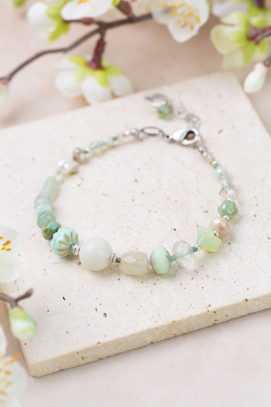 Mint Julep 7.5-8.5" Freshwater Pearl, Chrysoprase, Amazonite Simple Bracelet