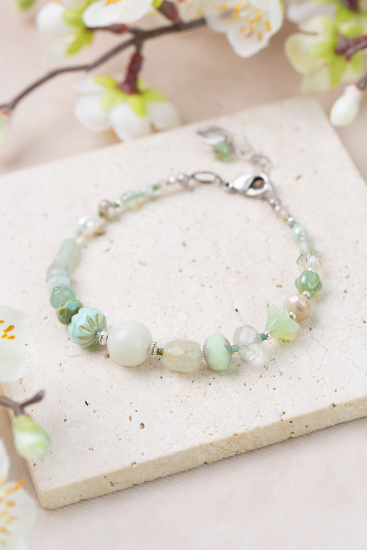 Mint Julep 7.5-8.5" Freshwater Pearl, Chrysoprase, Amazonite Simple Bracelet