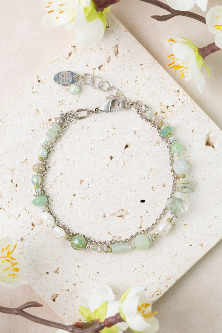 Mint Julep 7.5-8.5" Freshwater Pearl, Chrysoprase, Amazonite Multistrand Bracelet
