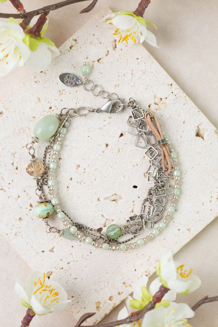 Mint Julep 7.5-8.5" Freshwater Pearl, Chrysoprase, Amazonite Multistrand Bracelet