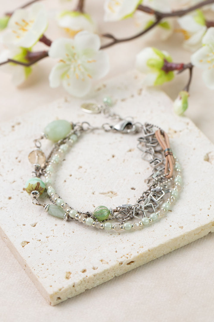 Mint Julep 7.5-8.5" Freshwater Pearl, Chrysoprase, Amazonite Multistrand Bracelet