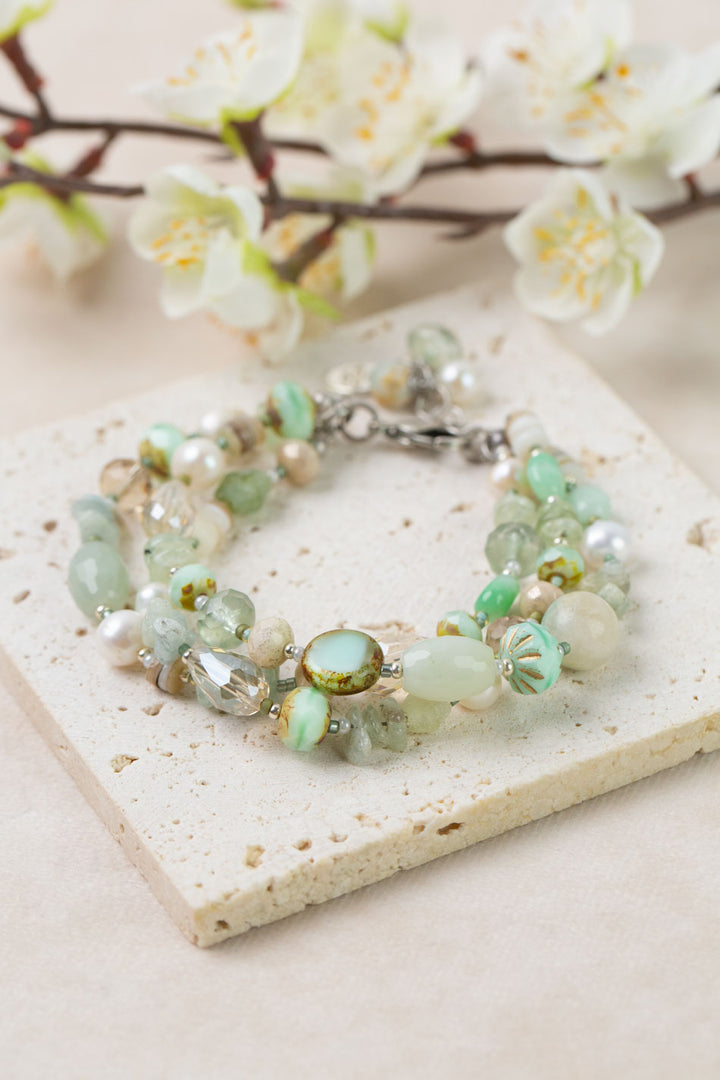 Mint Julep 7.5-8.5" Freshwater Pearl, Chrysoprase, Amazonite Multistrand Bracelet