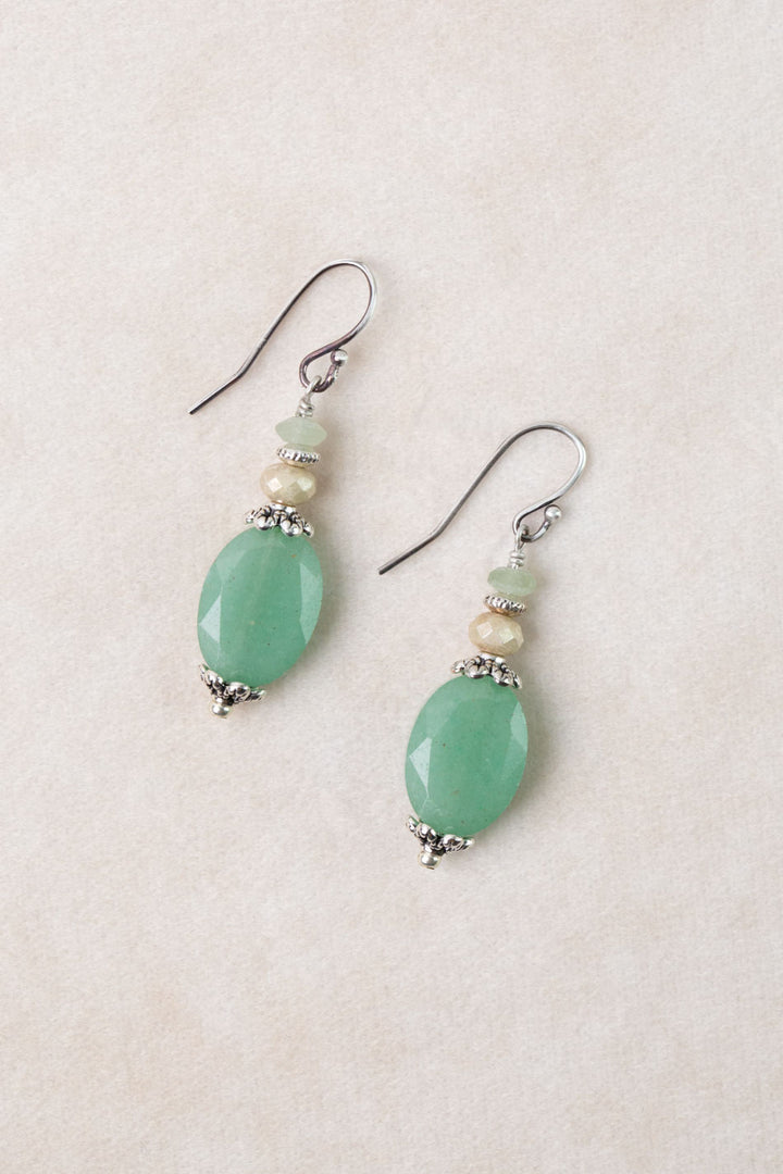 Mint Julep Czech Glass, Green Aventurine Simple Earrings