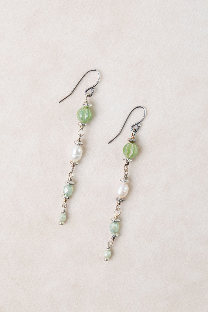 Mint Julep Pearl, Czech Glass Dangle Earrings