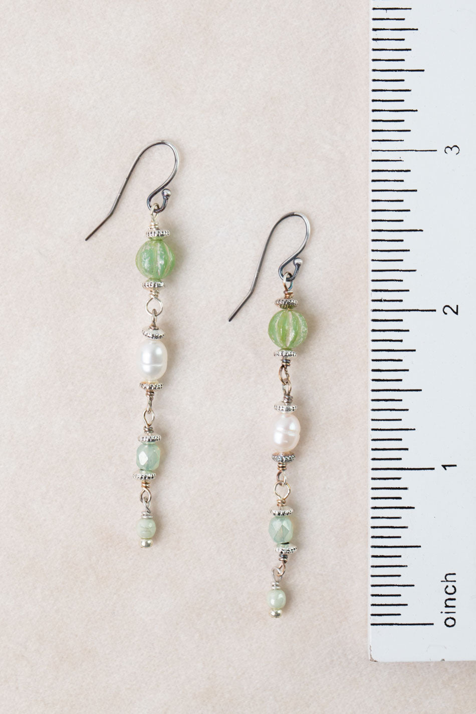 Mint Julep Pearl, Czech Glass Dangle Earrings