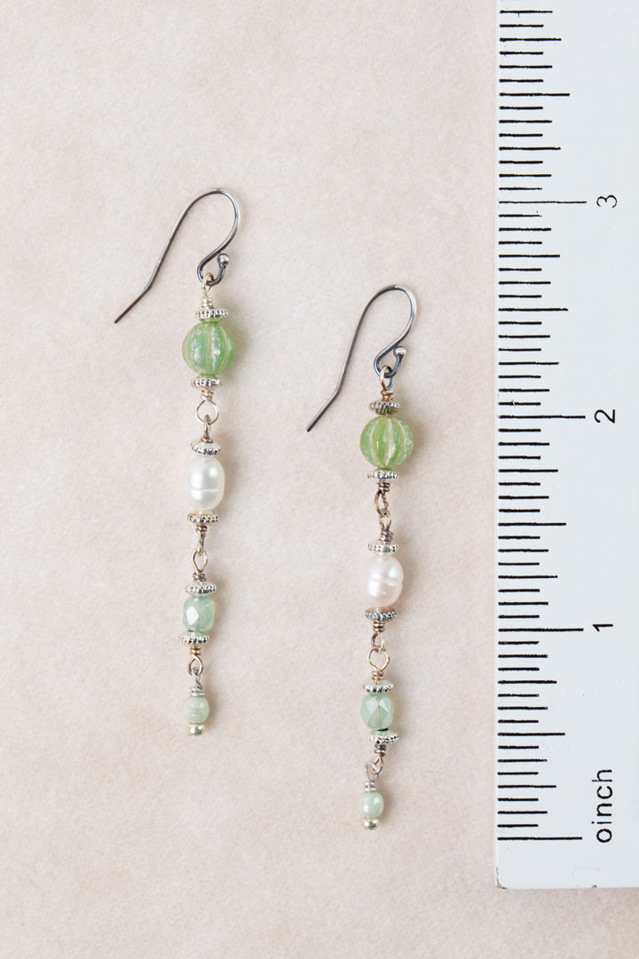 Mint Julep Pearl, Czech Glass Dangle Earrings