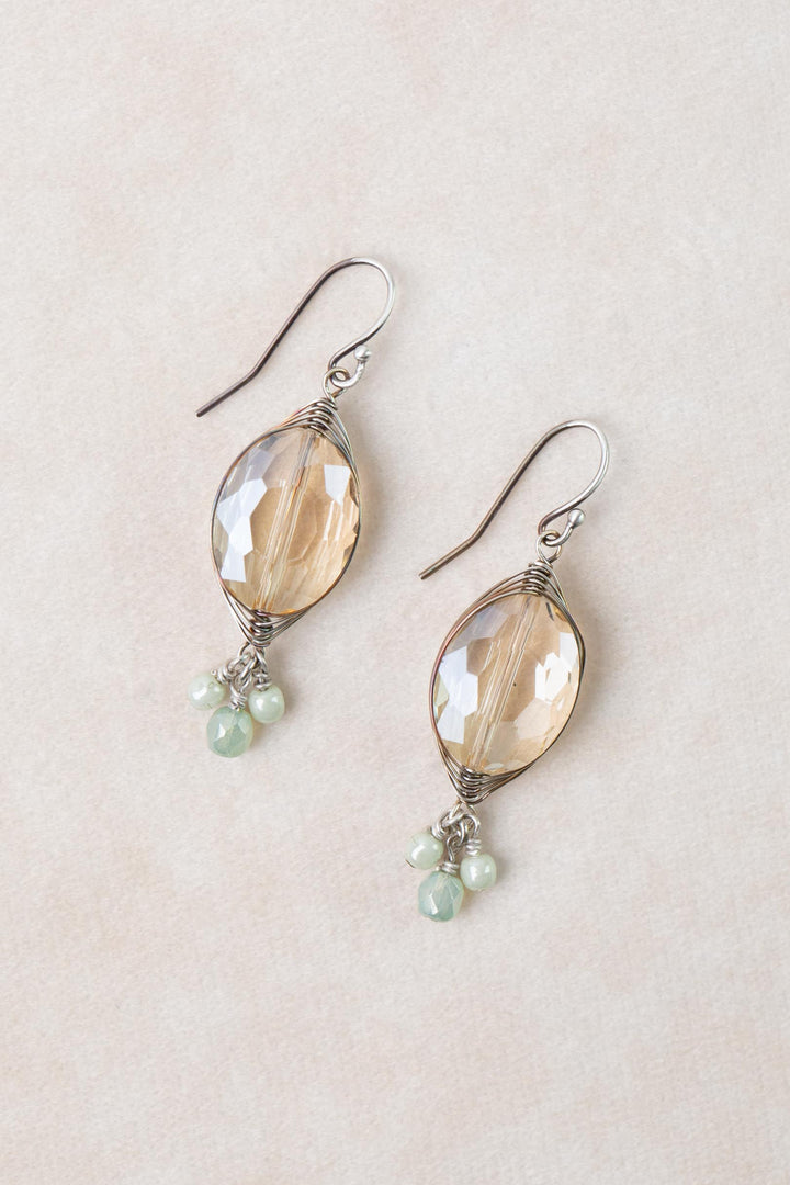 Mint Julep Czech Glass, Crystal Herringbone Earrings