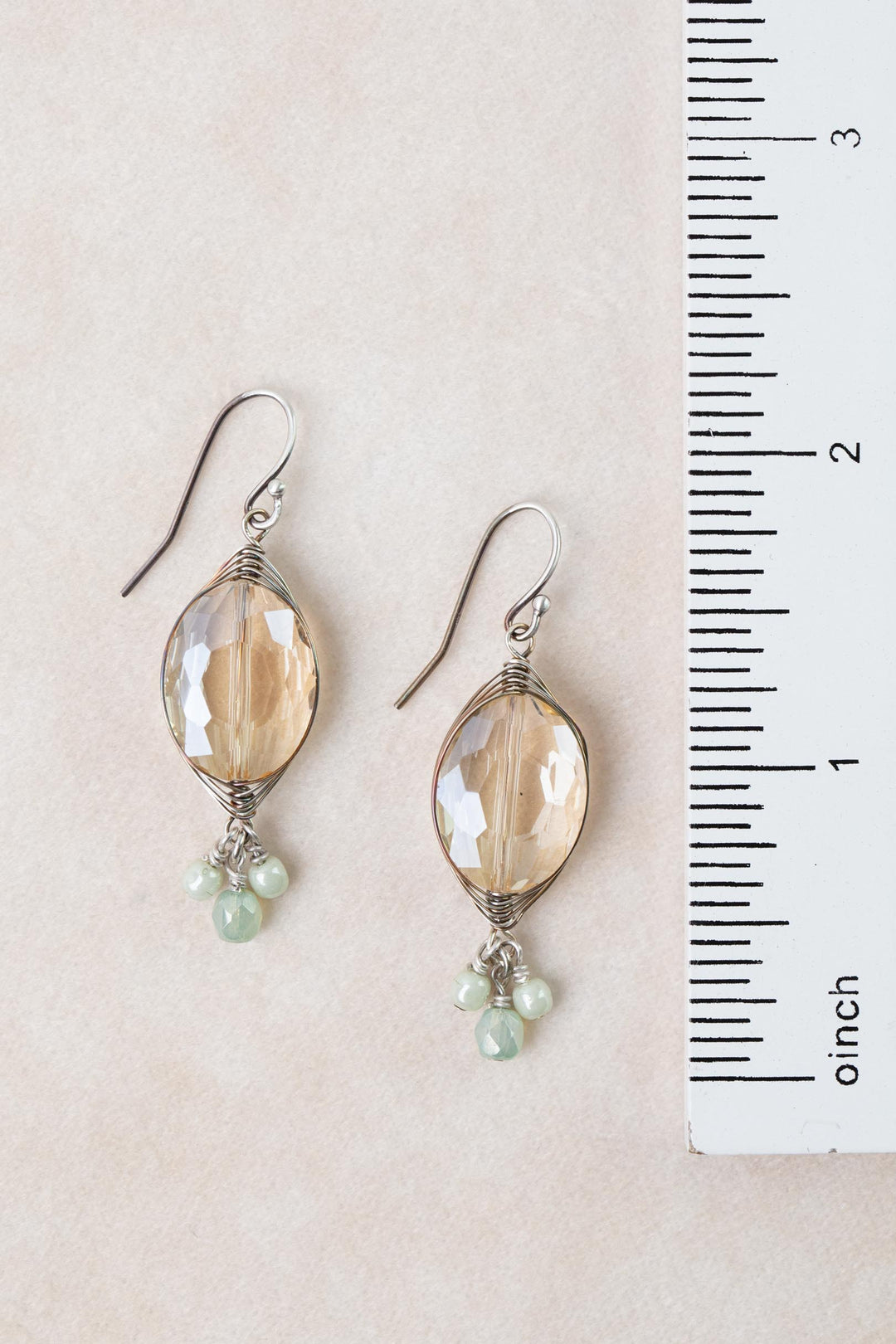 Mint Julep Czech Glass, Crystal Herringbone Earrings