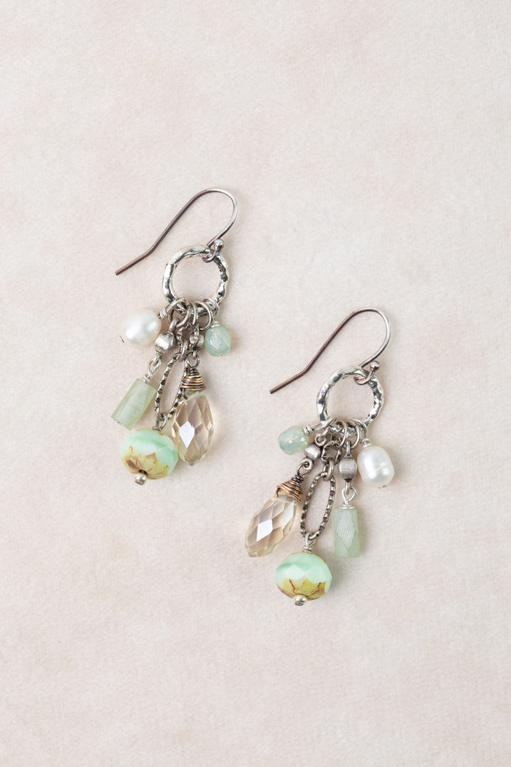Mint Julep Pearl, Czech Glass, Chrysoprase Tassel Earrings