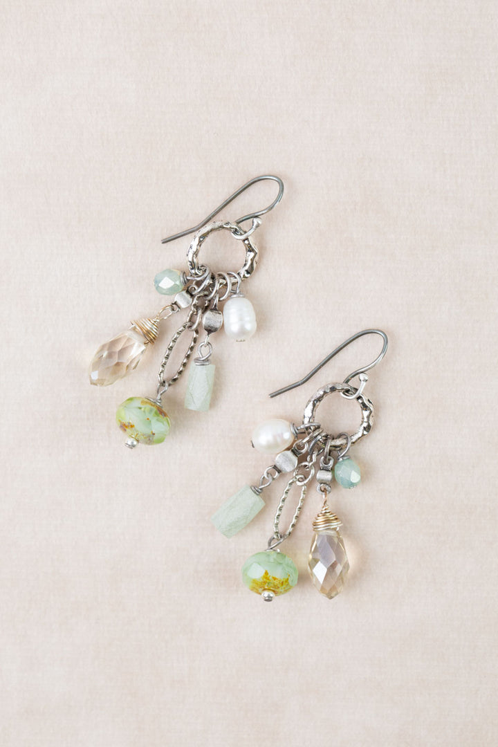 Mint Julep Pearl, Czech Glass, Chrysoprase Tassel Earrings