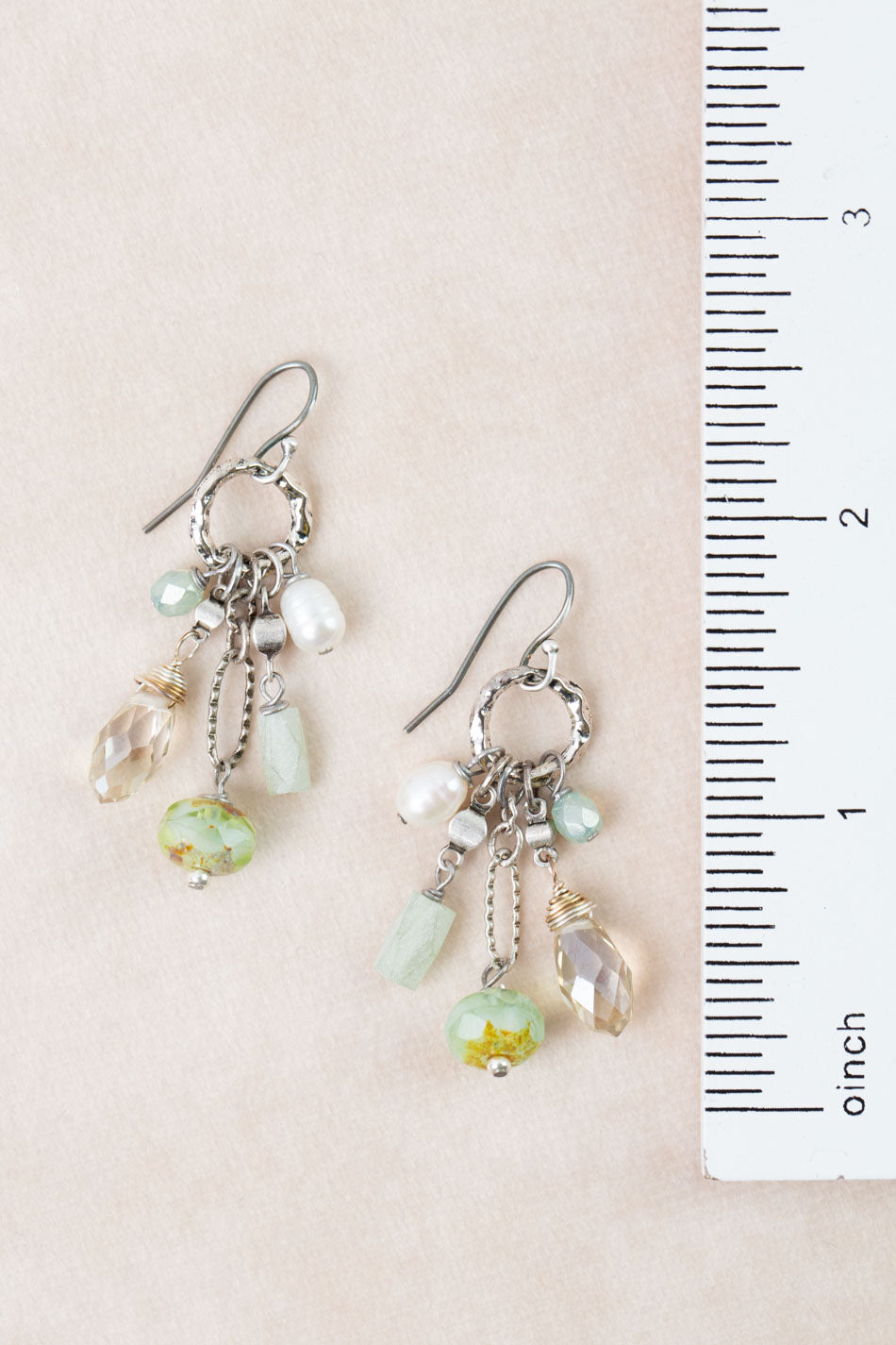 Mint Julep Pearl, Czech Glass, Chrysoprase Tassel Earrings