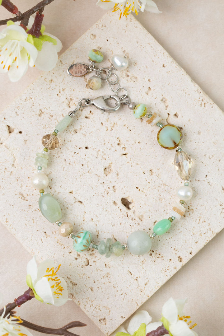 Mint Julep 7.5-8.5" Czech Glass, Chrysoprase, Amazonite Simple Bracelet