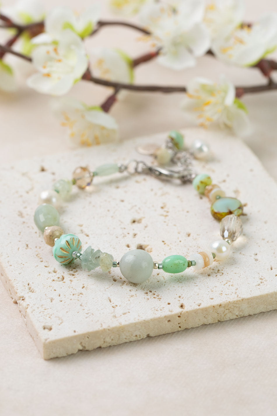 Mint Julep 7.5-8.5" Czech Glass, Chrysoprase, Amazonite Simple Bracelet