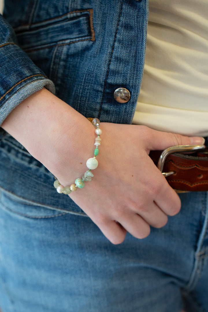 Mint Julep 7.5-8.5" Czech Glass, Chrysoprase, Amazonite Simple Bracelet