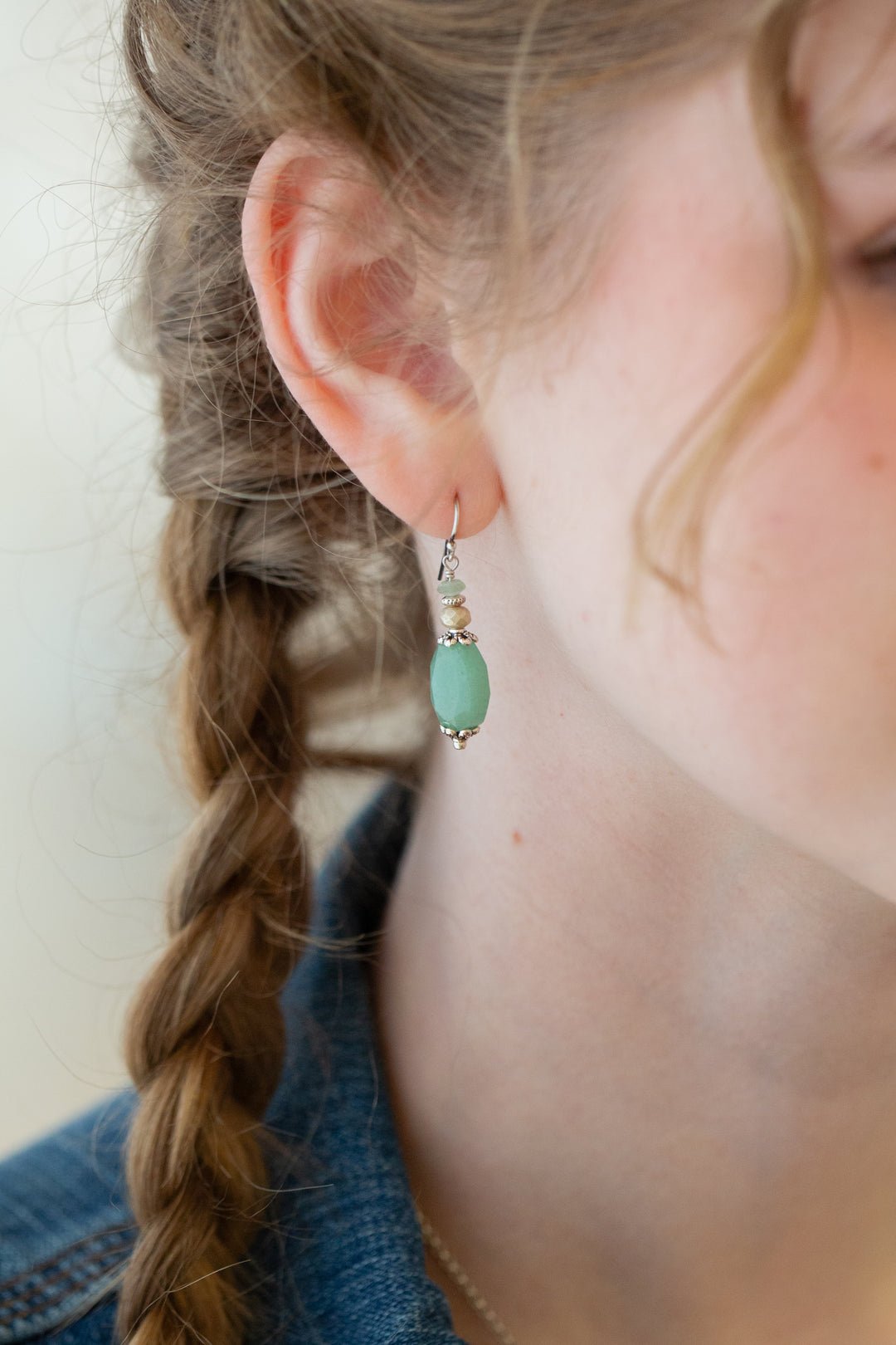 Mint Julep Czech Glass, Green Aventurine Simple Earrings