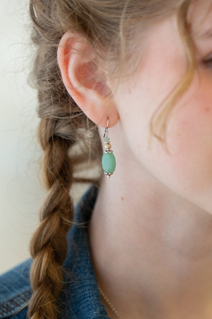 Mint Julep Czech Glass, Green Aventurine Simple Earrings