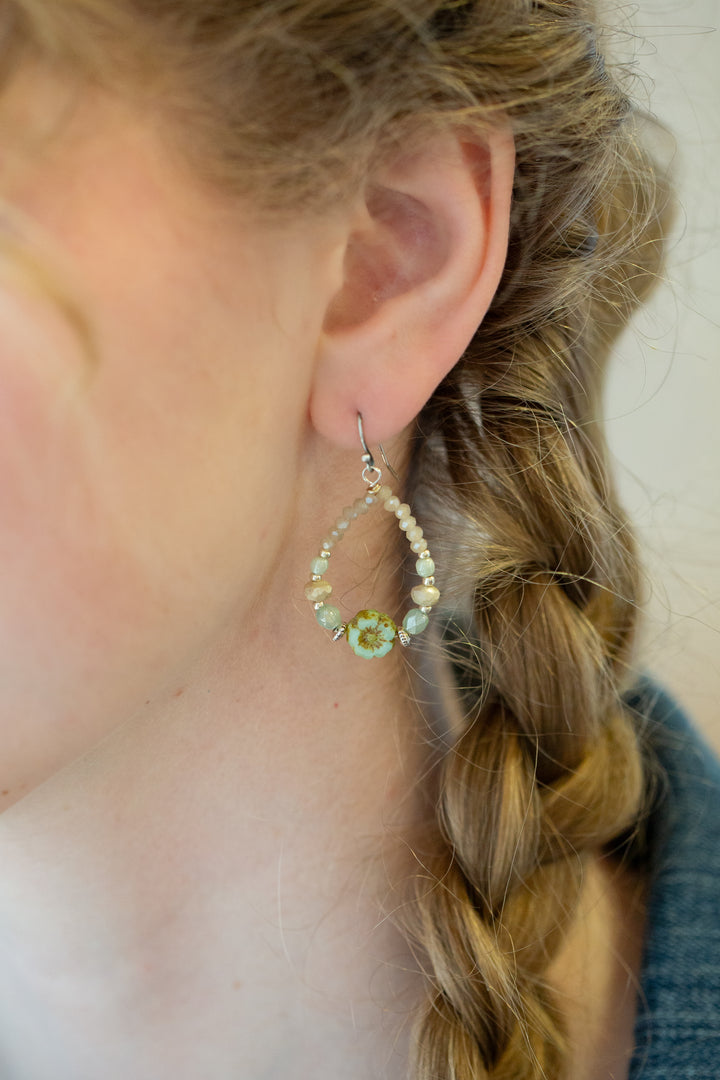 Mint Julep Crystal, Czech Glass Hoop Earrings