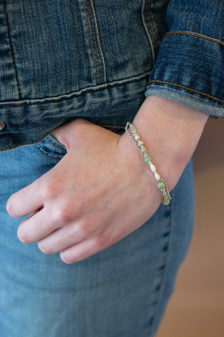Mint Julep 7.5-8.5" Freshwater Pearl, Chrysoprase, Amazonite Multistrand Bracelet