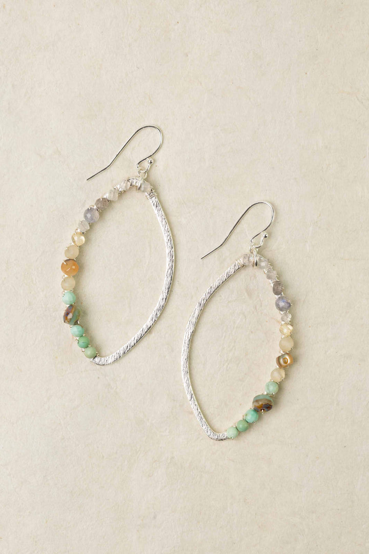 Mystic Turquoise, Freshwater Pearl, Czech Glass And Abalone Hoop Earrings