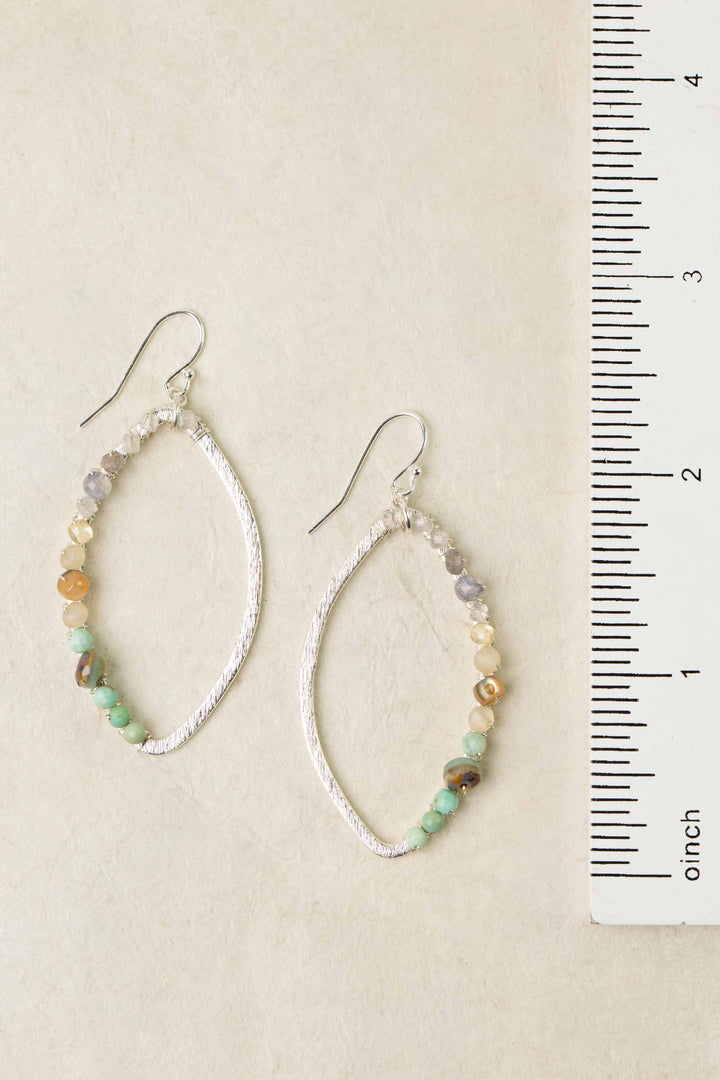Mystic Turquoise, Freshwater Pearl, Czech Glass And Abalone Hoop Earrings