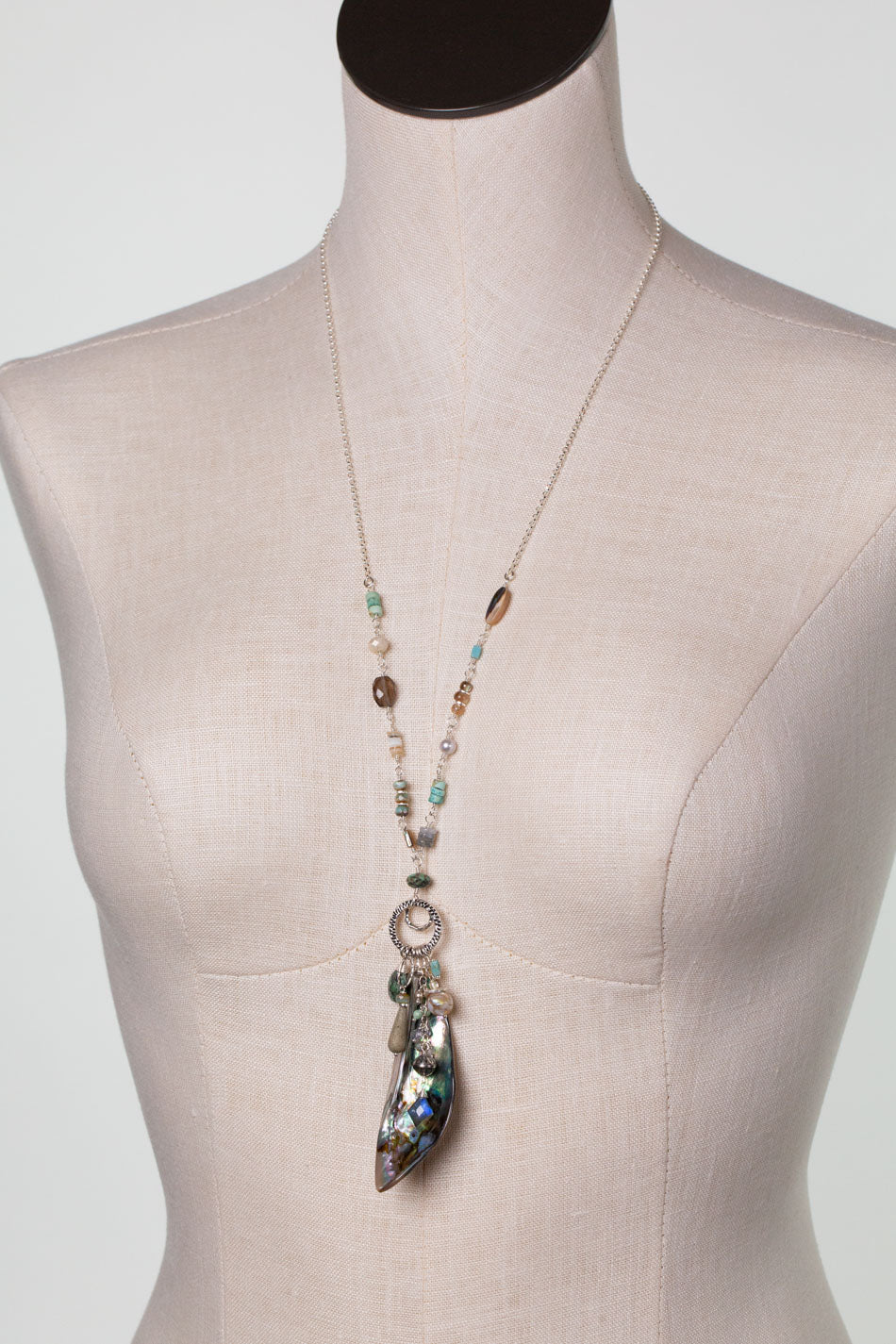 Mystic 26-28" Abalone Drop, Turquoise, Pearl Statement Necklace