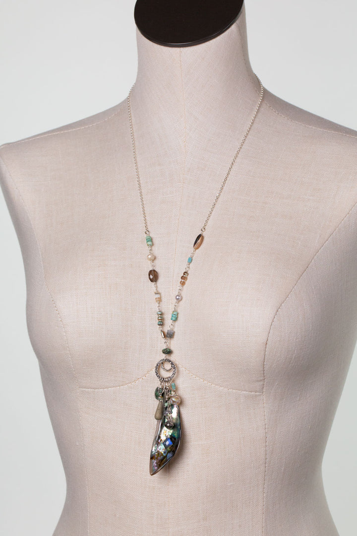 Mystic 26-28" Abalone Drop, Turquoise, Pearl Statement Necklace